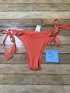 aerie Crochet Tie-Side Bikini Bottoms in Coral